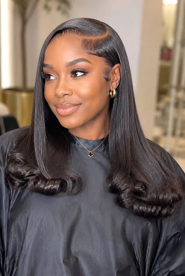 Silk press style wig with curled ends