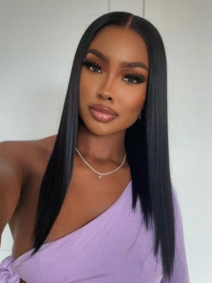 Long straight middle-part wig